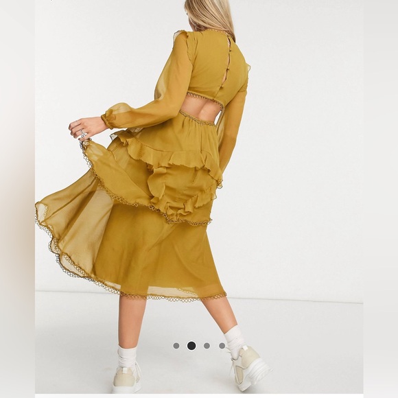 ASOS DESIGN midi dress with long sleeve and circle trim. US 4 - Picture 4 of 4